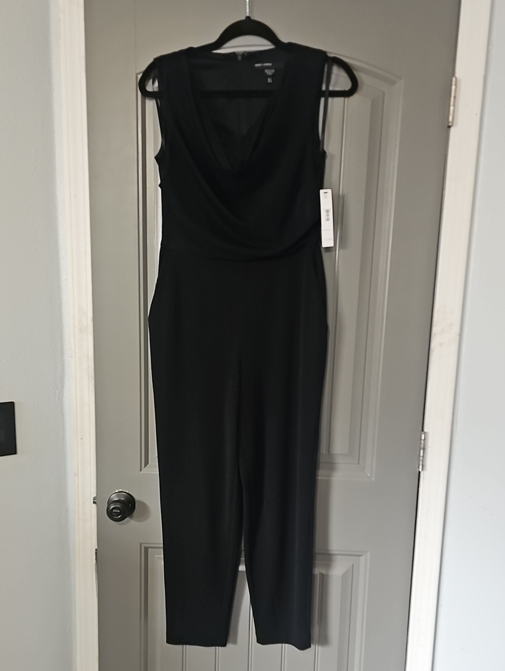 Maggy London Black Sleeveless Jumpsuit with Draped Neckline (D)